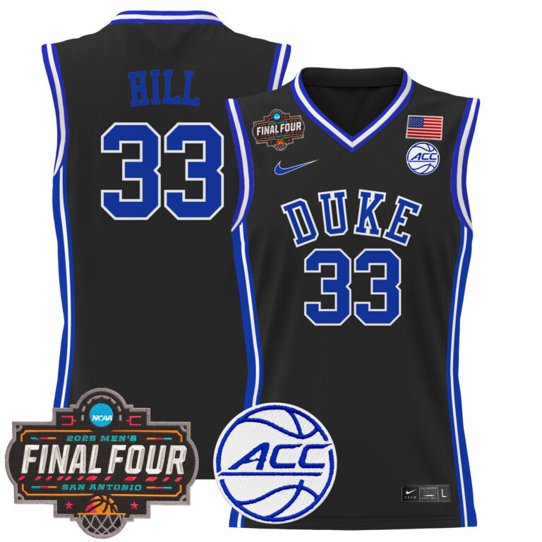 Men Duke Blue Devils 33 Hill black 2025 Final Four Patch NCAA Jersey